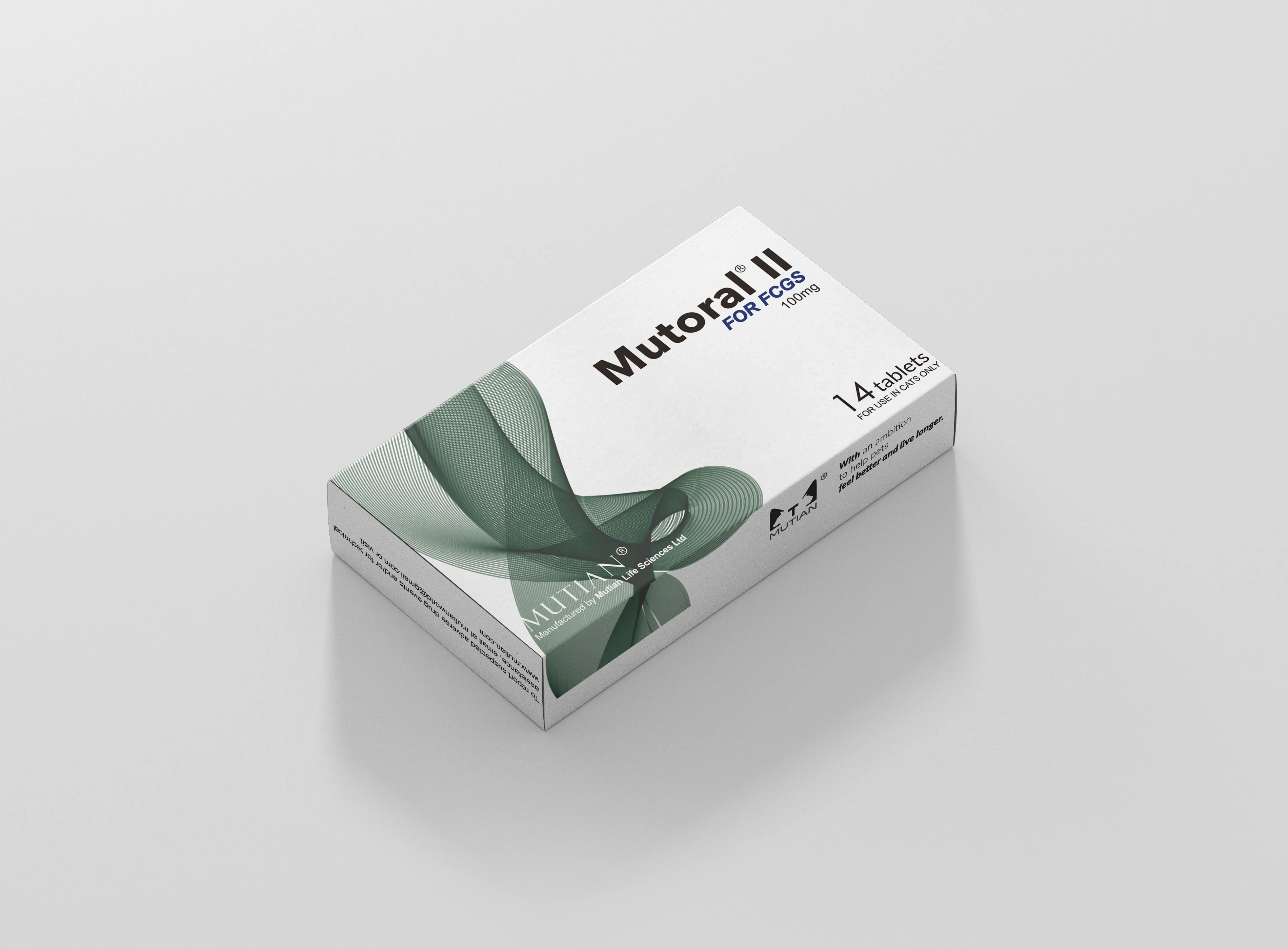 Mutoral II carton, front face — shows the product name, strength and pack size
